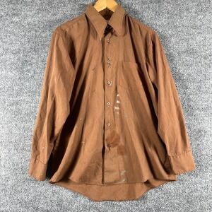 Vintage Montgomery Ward Shirt Mens 16 33 L Brown Paint Splatter No Iron Work 70s